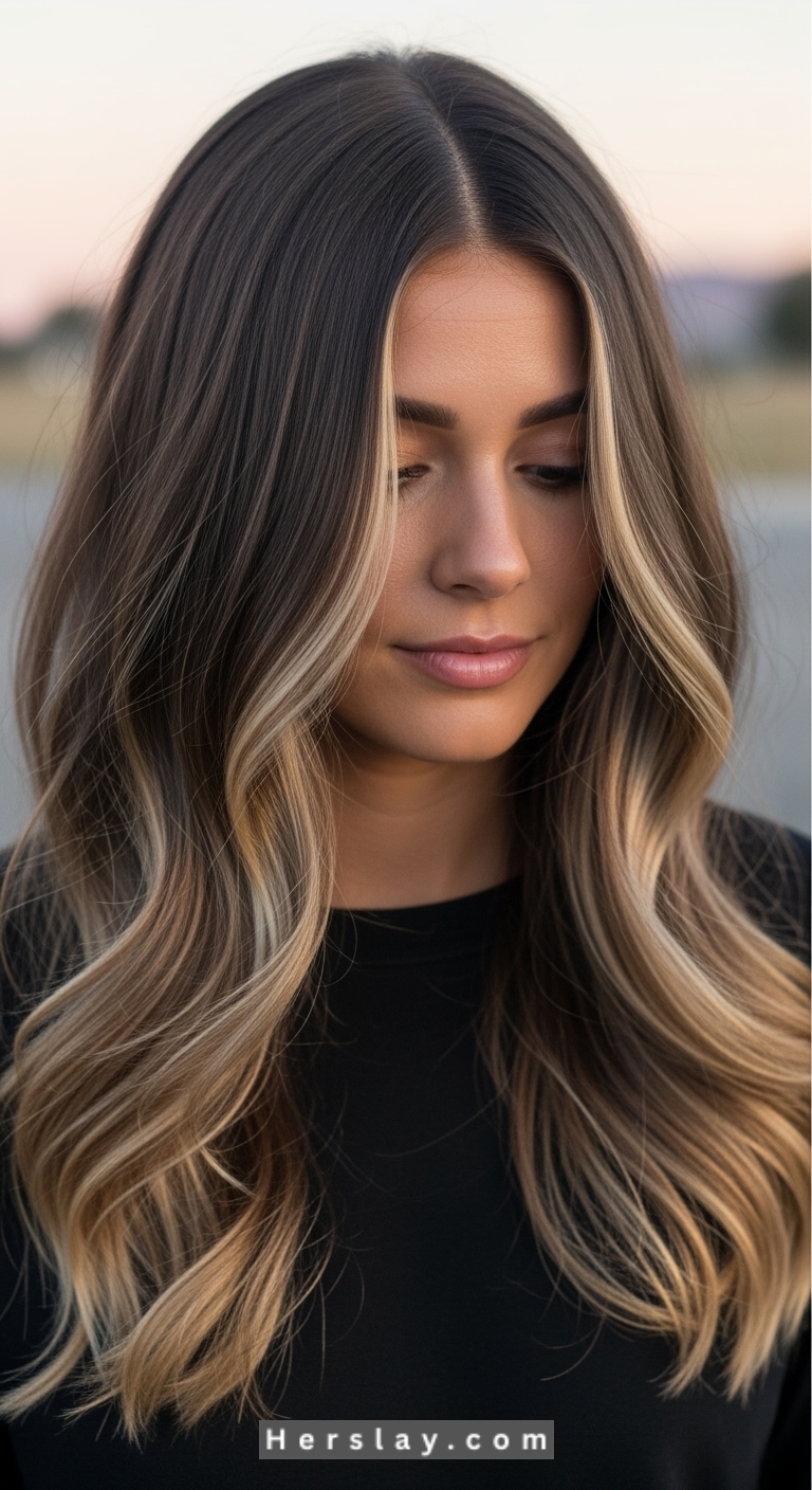 Trendy Ash Blonde Highlights on Dark Hair